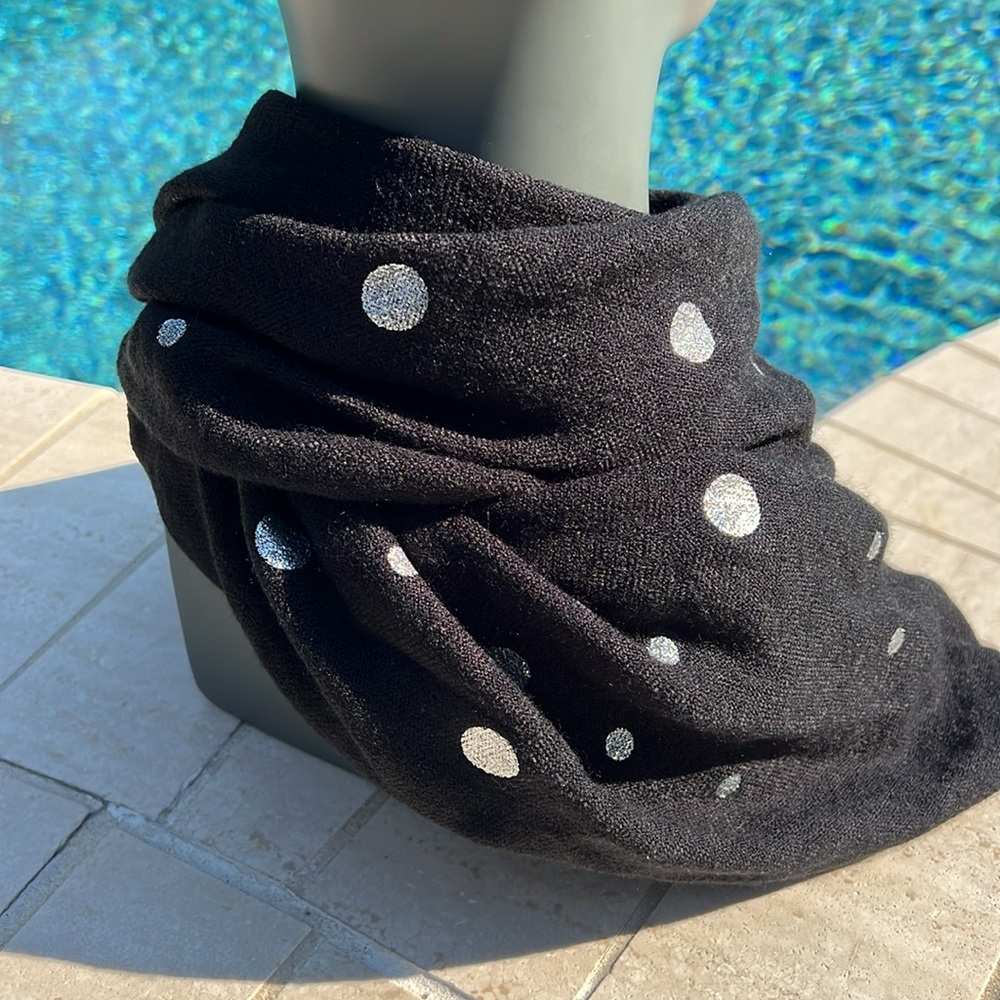 Triangular Shaped Black Scarf With Silver Polka D… - image 4